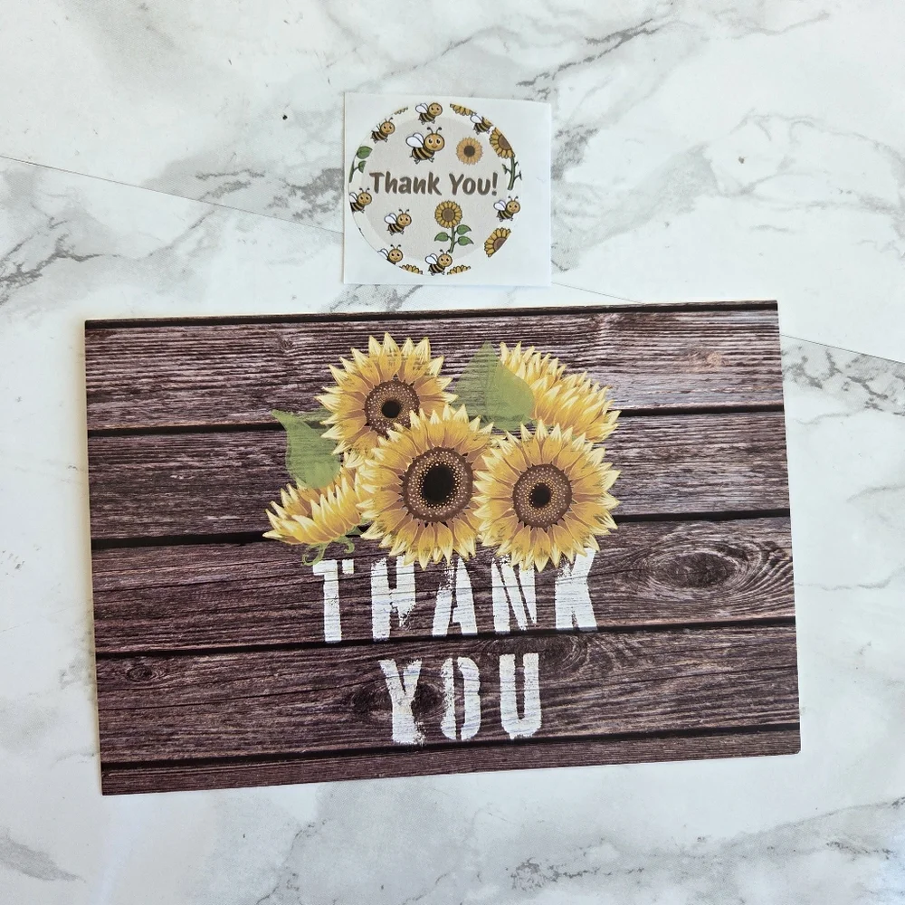 50 Pack Thank you Cards Sunflowers Insert Cards 4x6 & Stickers